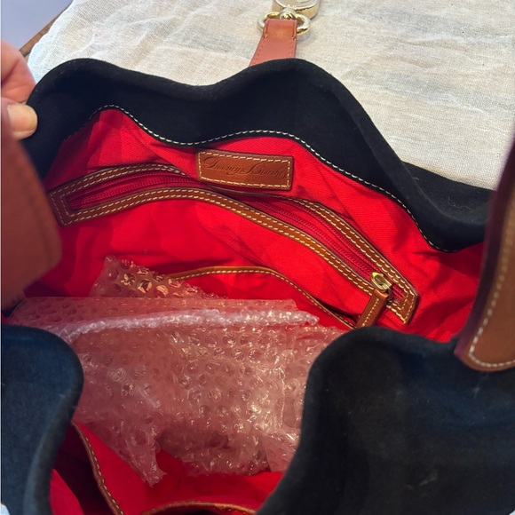 Dooney & Bourke black suede drape tote with brown leather trim. - Picture 11 of 12